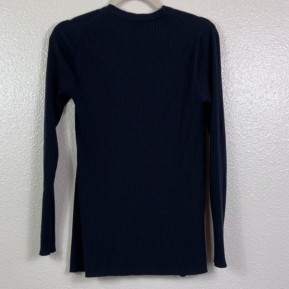 LAFAYETTE 148 Black 100% Merino Wool Ribbed Button Up Cardigan Women's size M - Picture 2 of 6